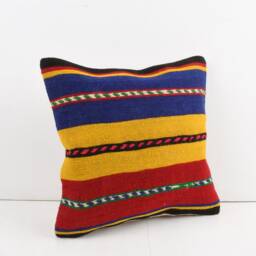 Handwoven Turkish Kilim Pillow Cover Bohemian Throw - 16x16 - thumbnail 2