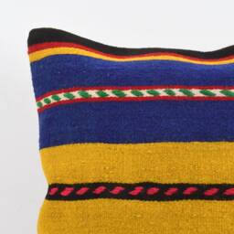 Handwoven Turkish Kilim Pillow Cover Bohemian Throw - 16x16 - thumbnail 3