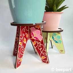 Wood Indoor Plant Stand With Floral Pattern Design Wooden Riser Clementine - thumbnail 1