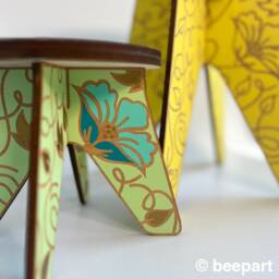 Wood Indoor Plant Stand With Floral Pattern Design Wooden Riser Clementine - thumbnail 4
