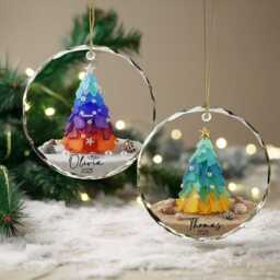 Personalized Seaglass Christmas Tree Ornament, Ceramic Family Gift, Glass Ocean Holiday Keepsake - thumbnail 3