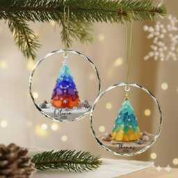 Personalized Seaglass Christmas Tree Ornament, Ceramic Family Gift, Glass Ocean Holiday Keepsake - thumbnail 2