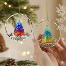 Personalized Seaglass Christmas Tree Ornament, Ceramic Family Gift, Glass Ocean Holiday Keepsake - thumbnail 4