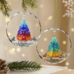 Personalized Seaglass Christmas Tree Ornament, Ceramic Family Gift, Glass Ocean Holiday Keepsake
