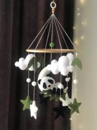 Panda Baby Mobile Moon Stars Nursery Decor Bamboo Newborn Gift Babyshower