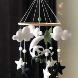 Panda Baby Mobile Moon Stars Nursery Decor Bamboo Newborn Gift Babyshower - thumbnail 2