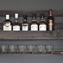 Whiskey Shelf Wine Glass Whiskey Holder Bottle Rack Wood Black Vintage Shabby Ready Assembled - thumbnail 3