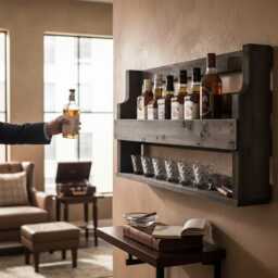 Whiskey Shelf Wine Glass Whiskey Holder Bottle Rack Wood Black Vintage Shabby Ready Assembled - thumbnail 2