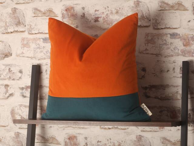 Sunset Orange & Teal Velvet Cushion Cover Mid-Century Modern Boho Pillow 20x20 - image 1