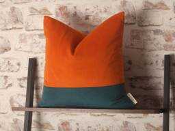 Sunset Orange & Teal Velvet Cushion Cover Mid-Century Modern Boho Pillow 20x20