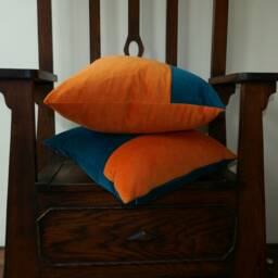 Sunset Orange & Teal Velvet Cushion Cover Mid-Century Modern Boho Pillow 20x20 - thumbnail 4