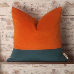 Sunset Orange & Teal Velvet Cushion Cover Mid-Century Modern Boho Pillow 20x20 - thumbnail 3