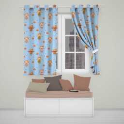 Cute Autumn Scarecrow Pumpkins Birds Blue Seamless Pattern Readymade Eyelet Ring Top Thermal 100% Blackout Curtains