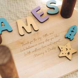 Wooden Stool Custom Name Puzzle Personalized Dinosaurs 1St Birthday Gift For Kids First Christmas For Toddlers Baptism Boy - thumbnail 4