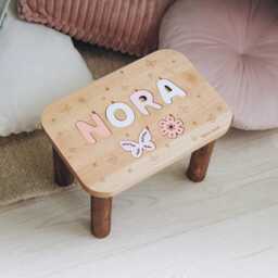 Wooden Stool Custom Name Puzzle Personalized Dinosaurs 1St Birthday Gift For Kids First Christmas For Toddlers Baptism Boy - thumbnail 3