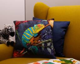 Handmade Velvet Chameleon Sofa Pillow - Blue Interior Cushion Animal Print Perfect Home Decor Camouflaged - thumbnail 1