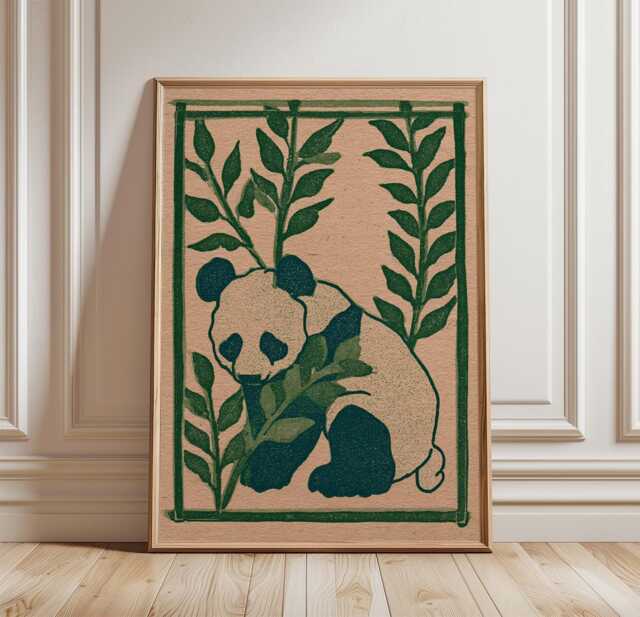 Panda Botanical Poster, Bamboo Wall Art, Wildlife Nature Print, Paper - image 1