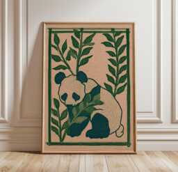 Panda Botanical Poster, Bamboo Wall Art, Wildlife Nature Print, Paper - thumbnail 1