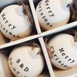 Personalised Christmas Bauble - Custom Ornaments 2022 Set Of Ceramic Baubles in Gold, Silver Or Copper Foil Gift For Couple