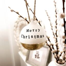 Personalised Christmas Bauble - Custom Ornaments 2022 Set Of Ceramic Baubles in Gold, Silver Or Copper Foil Gift For Couple - thumbnail 3