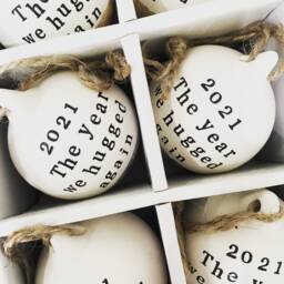 Personalised Christmas Bauble - Custom Ornaments 2022 Set Of Ceramic Baubles in Gold, Silver Or Copper Foil Gift For Couple - thumbnail 4