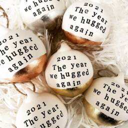 Personalised Christmas Bauble - Custom Ornaments 2022 Set Of Ceramic Baubles in Gold, Silver Or Copper Foil Gift For Couple - thumbnail 2
