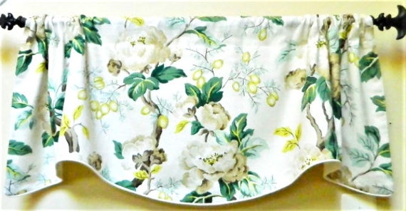 Osanna-Cypress By Charlotte Moss Floral Pattern Window Valance Corded Lined Rod Pocket Scalloped Made To Order - image 1