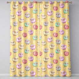 Cute Kawaii Sheep With Yellow Star Background Seamless Pattern Readymade Eyelet Ring Top Thermal 100% Blackout Curtains - thumbnail 2