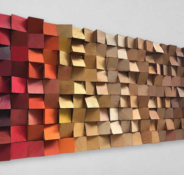 Gradient Wall Art - Red Gold Brwon Decor Handmade Sound Diffuser - image 1