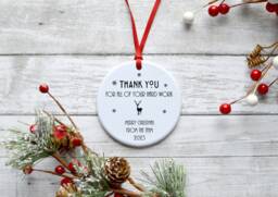Personalised Thank You For Your Hard Work Christmas Ceramic Hanging Decoration Keepsake Corporate Company Volunteer Gift