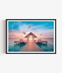 Tropical Pier Photography Print, Turquoise Ocean Wall Art Poster, Seaside Home Decor