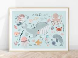 Sea Animals Print, Under The Ocean Nautical Nursery Scandi Decor, Educational Poster, Playroom Prints, Kids Wall Art - thumbnail 1