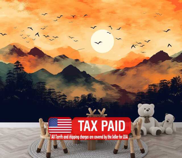 Chinese Wind Painting Wallpaper, Modern Landscape Wall Mural, Peel & Stick Decal - image 1