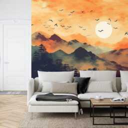 Chinese Wind Painting Wallpaper, Modern Landscape Wall Mural, Peel & Stick Decal - thumbnail 2