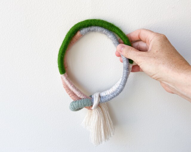 Organic Cotton Wrapped Wall Art, Decorative Knotted Macrame Sculpture, Small Wreath Art - image 1