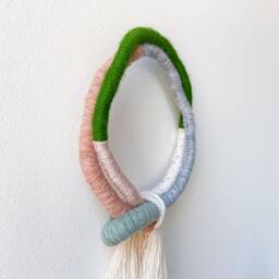 Organic Cotton Wrapped Wall Art, Decorative Knotted Macrame Sculpture, Small Wreath Art - thumbnail 3