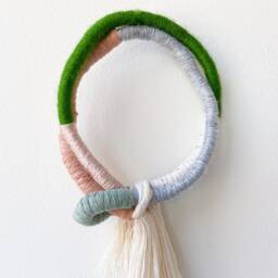 Organic Cotton Wrapped Wall Art, Decorative Knotted Macrame Sculpture, Small Wreath Art - thumbnail 2