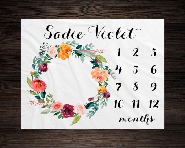 Baby Girl Milestone Blanket Month Growth Tracker Minky Fleece Custom Personalized Shower Gift Watercolor Floral Newborn - image 1