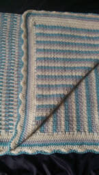 Handmade Crochet Throw Blanket - Cream, Teal, & Gray Striped