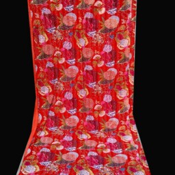 Orange Floral Design Handmade Kantha Quilt Indian Cotton Blanket Hand Stitched Bedspread Bohemian Bedding Throw Textile - thumbnail 4