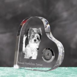 Biewer Terrier - Crystal Clock in The Shape Of A Heart With Image Pure-Bred Dog - thumbnail 2