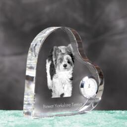 Biewer Terrier - Crystal Clock in The Shape Of A Heart With Image Pure-Bred Dog - thumbnail 3