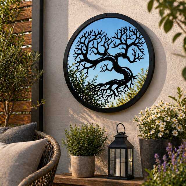 Heart Shaped Tree Garden Mirror, Outdoor Acrylic Wall Art, Of Life Decor - image 1