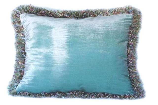 Sale Light Blue Silk Velvet Throw Pillow Handmade With Confetti Fringe & Insert