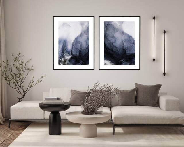 Set Of 2 Navy Blue Wall Art Prints, Detail Abstract Art, Home Decor Poster Lounge, Living Room Kitchen Hallway, Modern Print - image 1