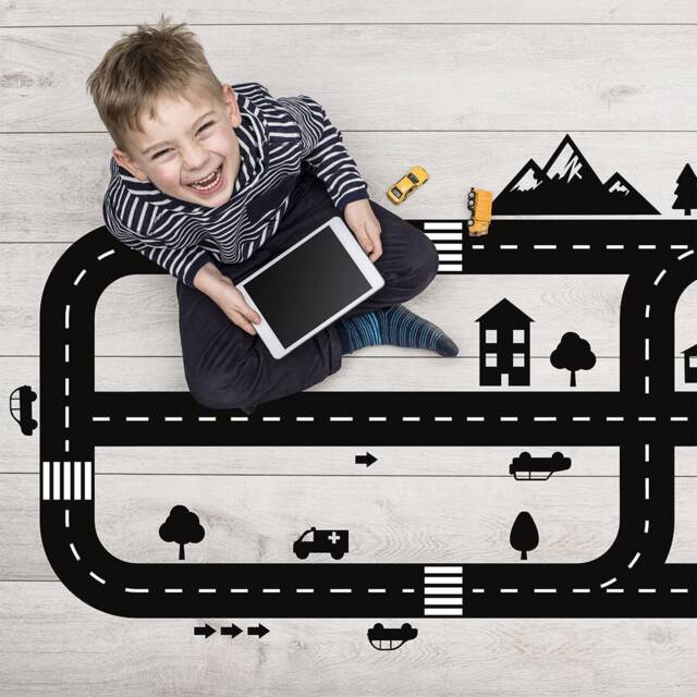 Floor Sticker Race Track Car, Kids Wall Art, Nursery Decor, Playroom Track Decal, Childrens Room - image 1