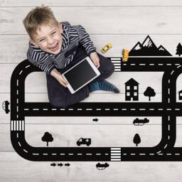 Floor Sticker Race Track Car, Kids Wall Art, Nursery Decor, Playroom Track Decal, Childrens Room - thumbnail 1