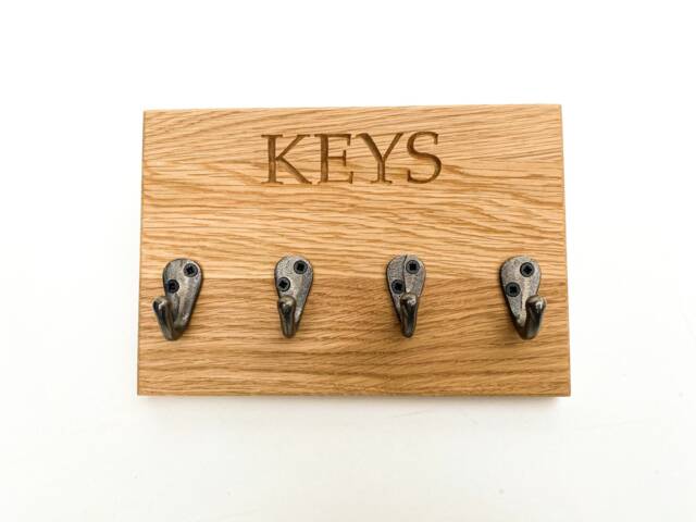 Key Hook Rail - Handmade Holder Oak Storage Wooden Hooks Personalised Homeware - image 1