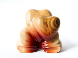 Hand Carved Ash Wood Couple Hearts Statue Minimalist Sculpture - thumbnail 1