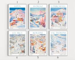 Ski Poster Sets, Skiing Poster, Wall Art, Travel France Austria Switzerland Print, Art Print - thumbnail 1